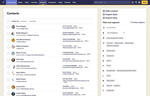 Contacts overview in a CRM